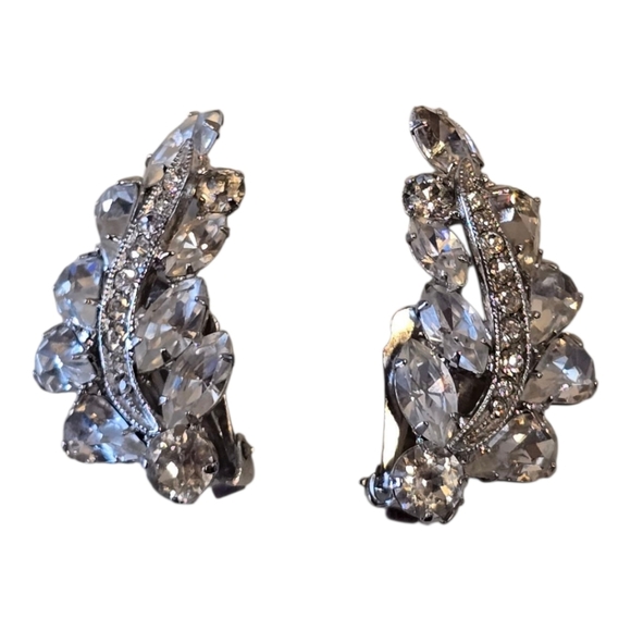 Albert Weiss Morning Glory Vintage Rhinestone Silver Necklace Earring Set - Picture 9 of 12